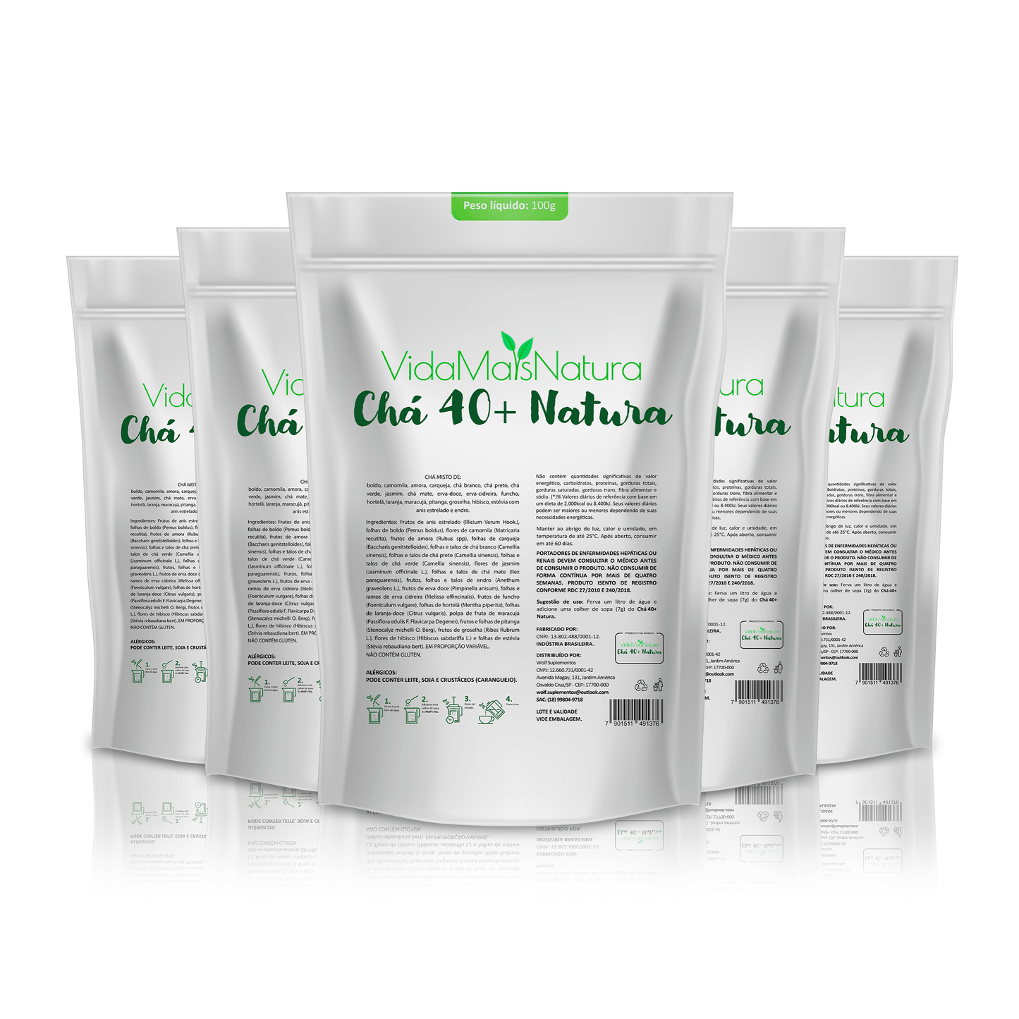 Chá 40+Natura - Detoxificação Anti-inflamatória Completa Pague 3, Leve 5 (5 PACOTES) - Vida Mais Natura