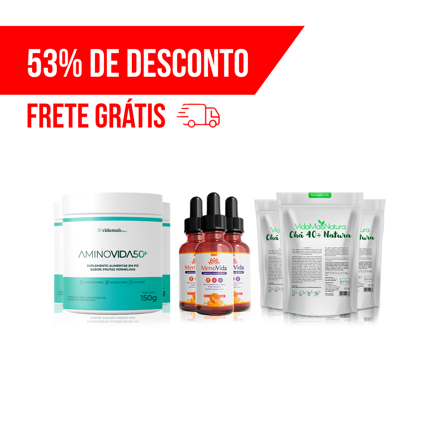 Combo VIP - Alívio dos Sintomas da Menopausa - Emagrecimento + Ganho de Massa Magra (9 UNIDADES)