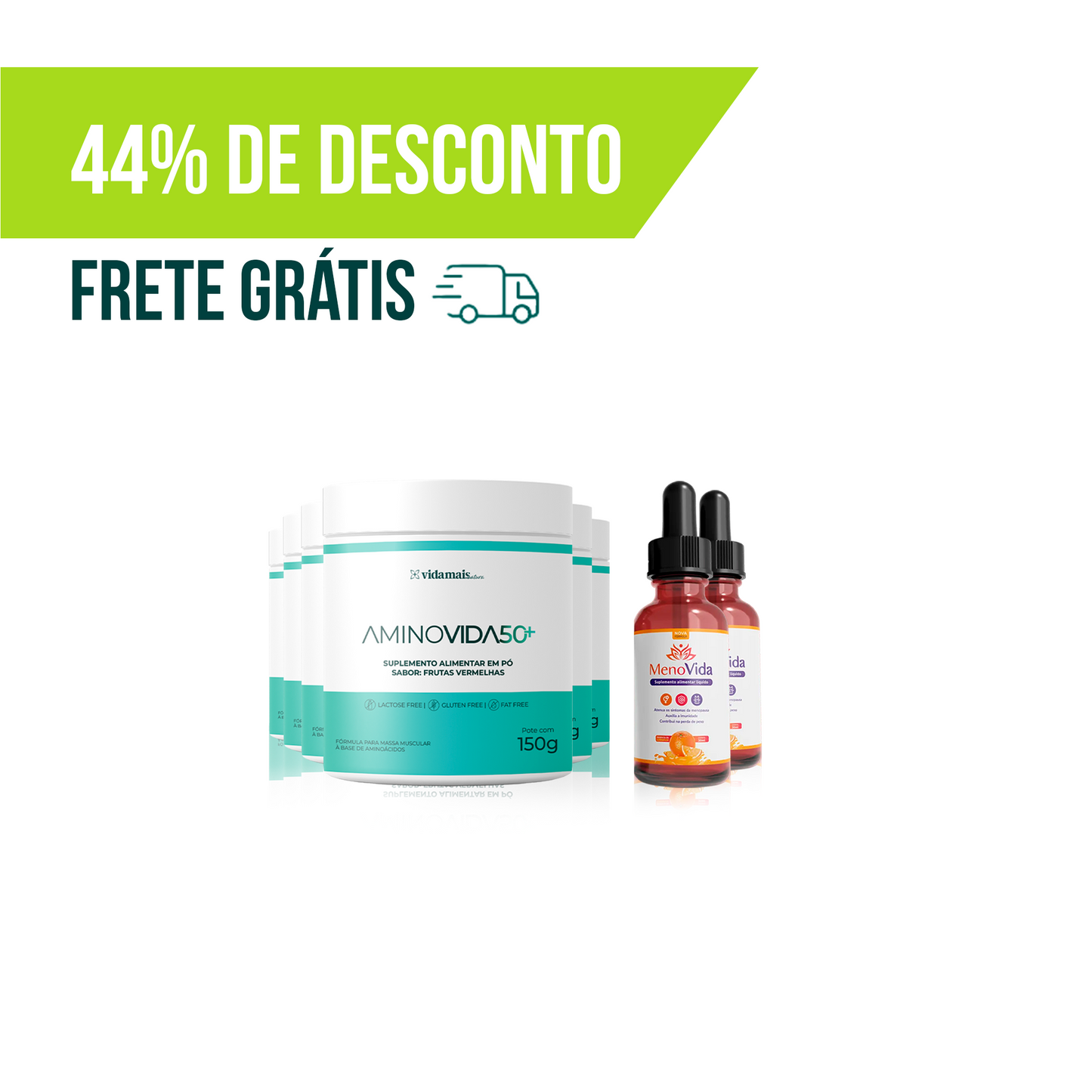 Combo Ganho de Massa Magra e Beleza + Alívio dos Sintomas da Menopausa (8 FRASCOS)