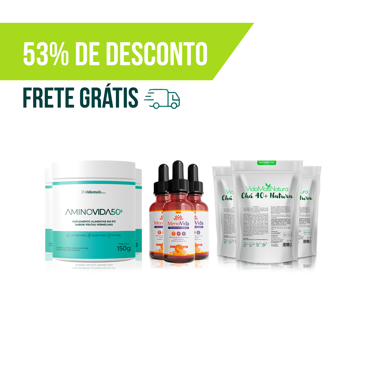 Combo VIP - Alívio dos Sintomas da Menopausa - Emagrecimento + Ganho de Massa Magra (9 UNIDADES)