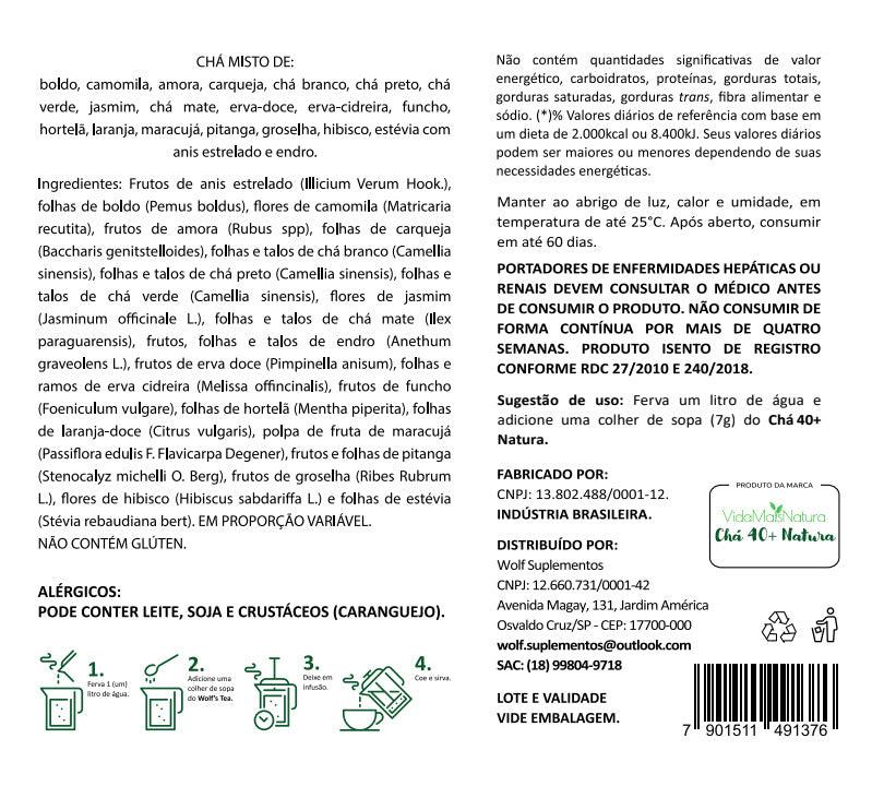 Chá 40+ Natura, Detoxifica o Organismo Promovendo Limpeza e Desinflamação (1 PACOTE) - Vida Mais Natura
