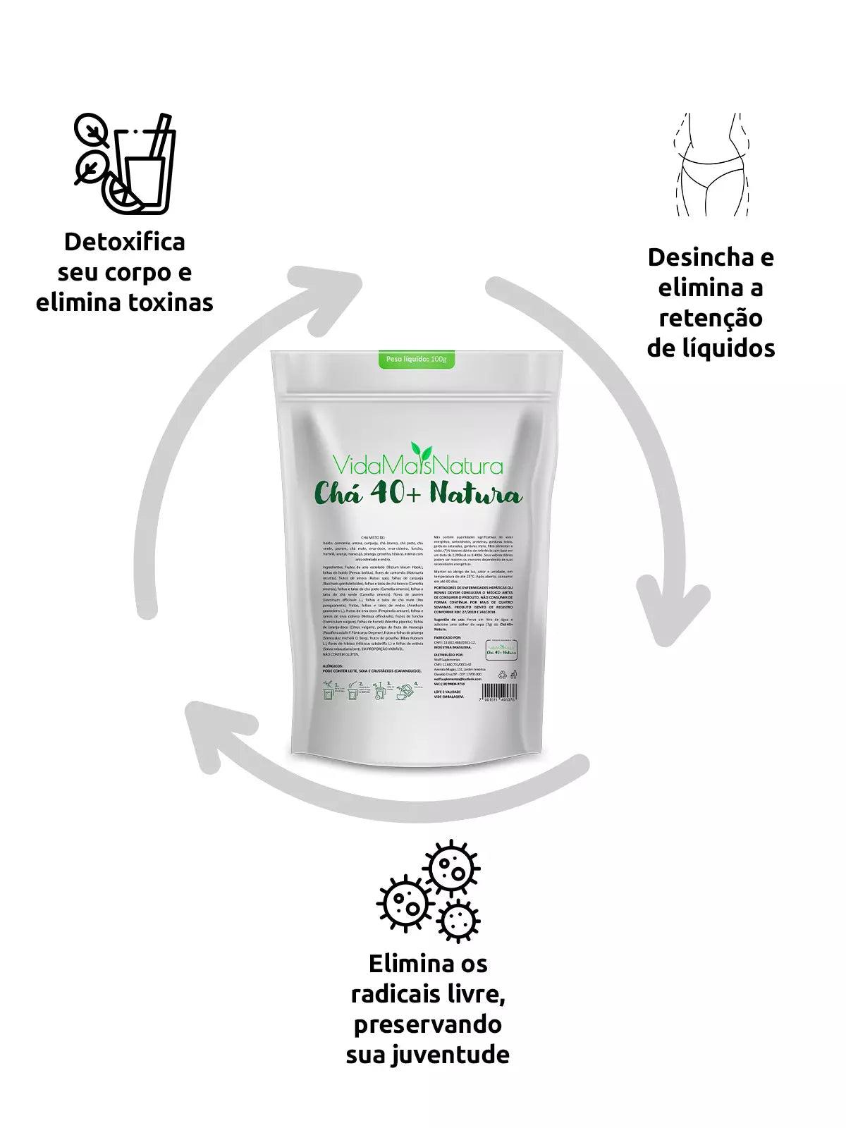 Chá 40+ Natura, Detoxifica o Organismo Promovendo Limpeza e Desinflamação (1 PACOTE) - Vida Mais Natura