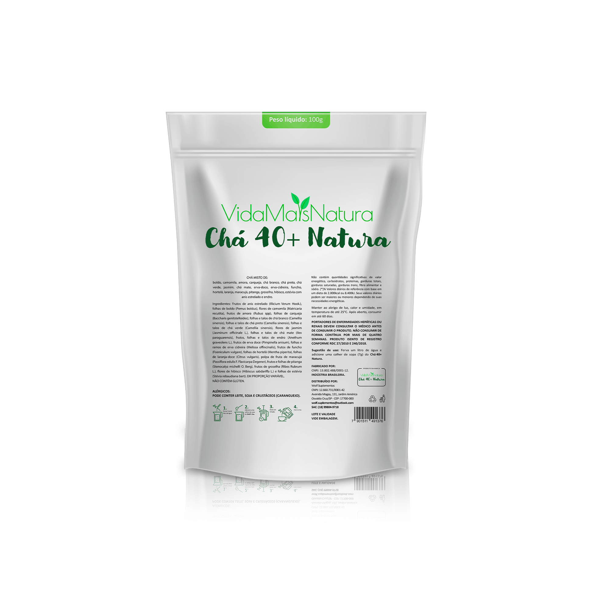 Chá 40+ Natura, Detoxifica o Organismo Promovendo Limpeza e Desinflamação (1 PACOTE) - Vida Mais Natura