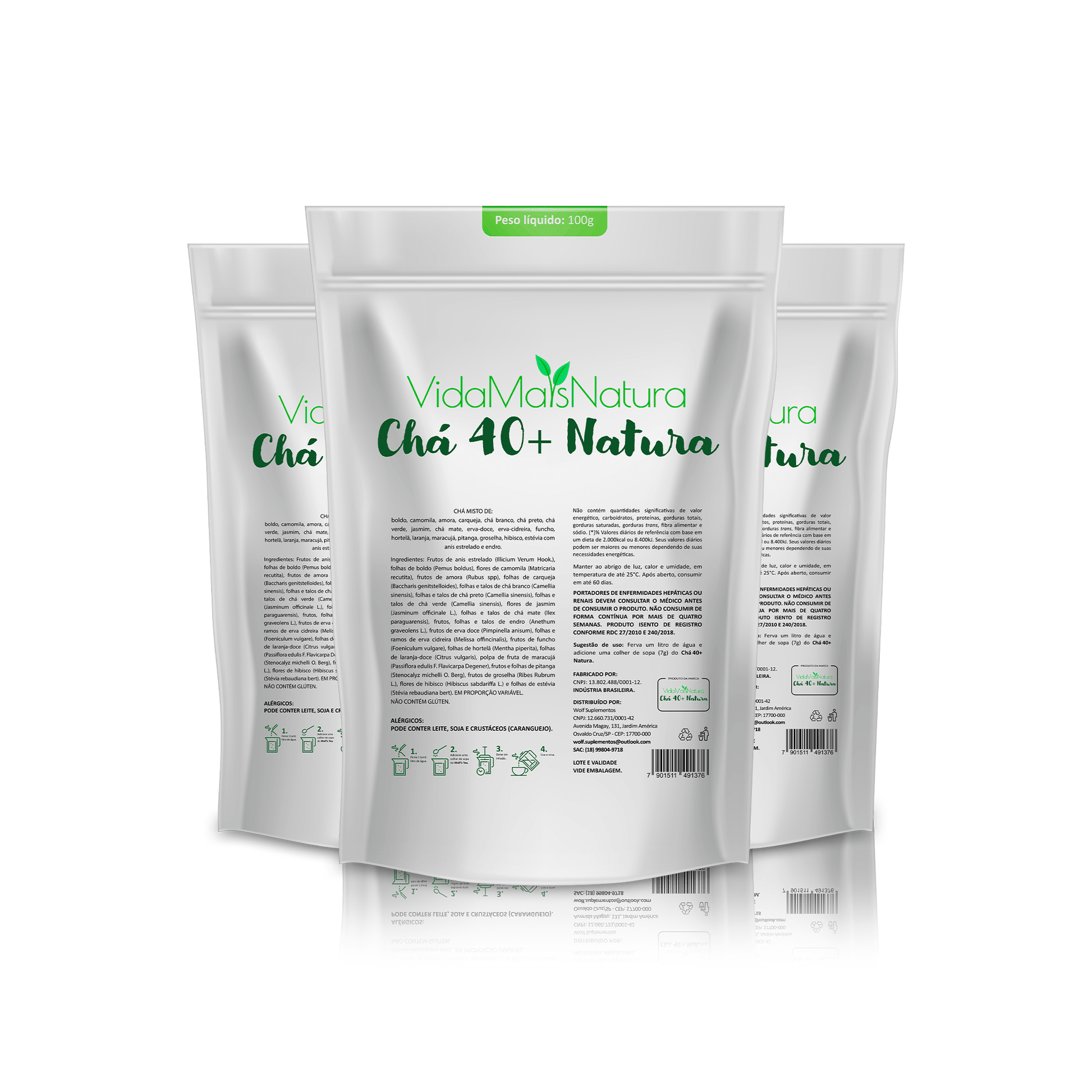 Chá 40+Natura - Detox Pague 2, Leve 3 (3 PACOTES) - Vida Mais Natura
