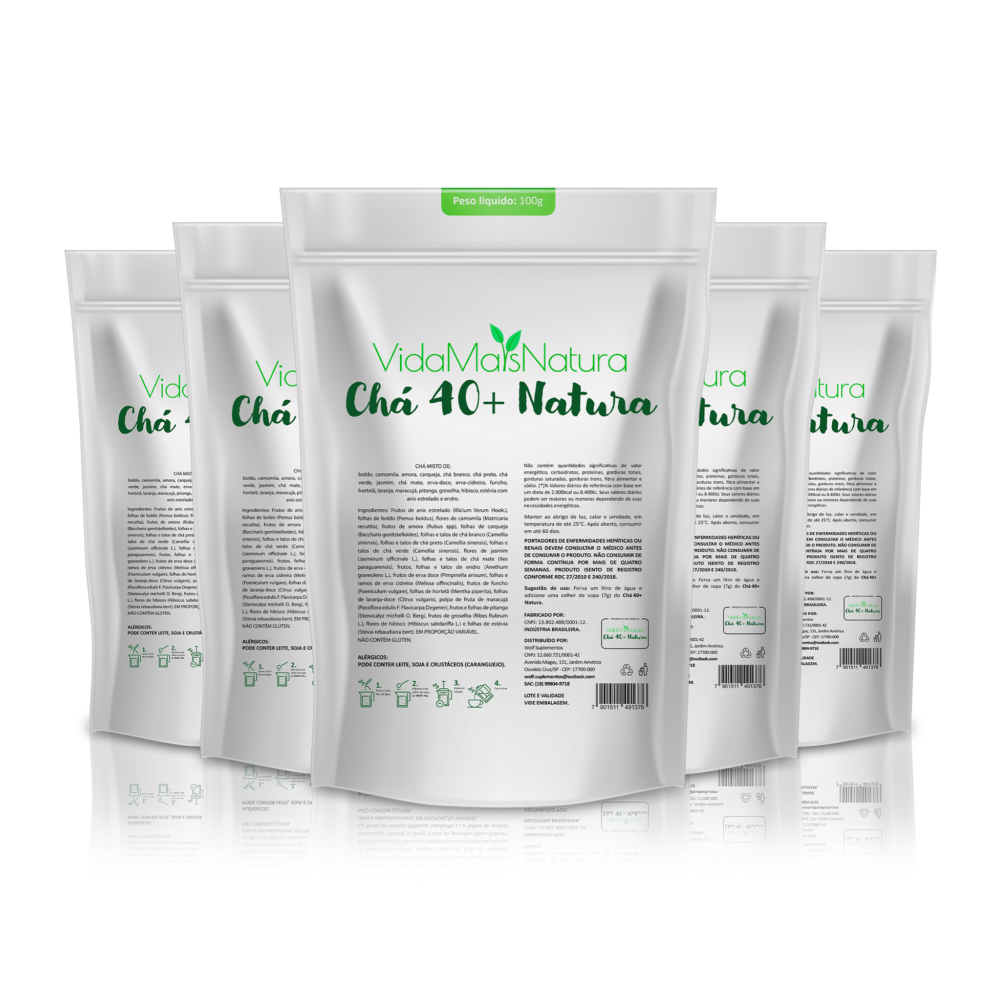Chá 40+Natura - Detoxificação Anti-inflamatória Completa Pague 3, Leve 5 (5 PACOTES) - Vida Mais Natura